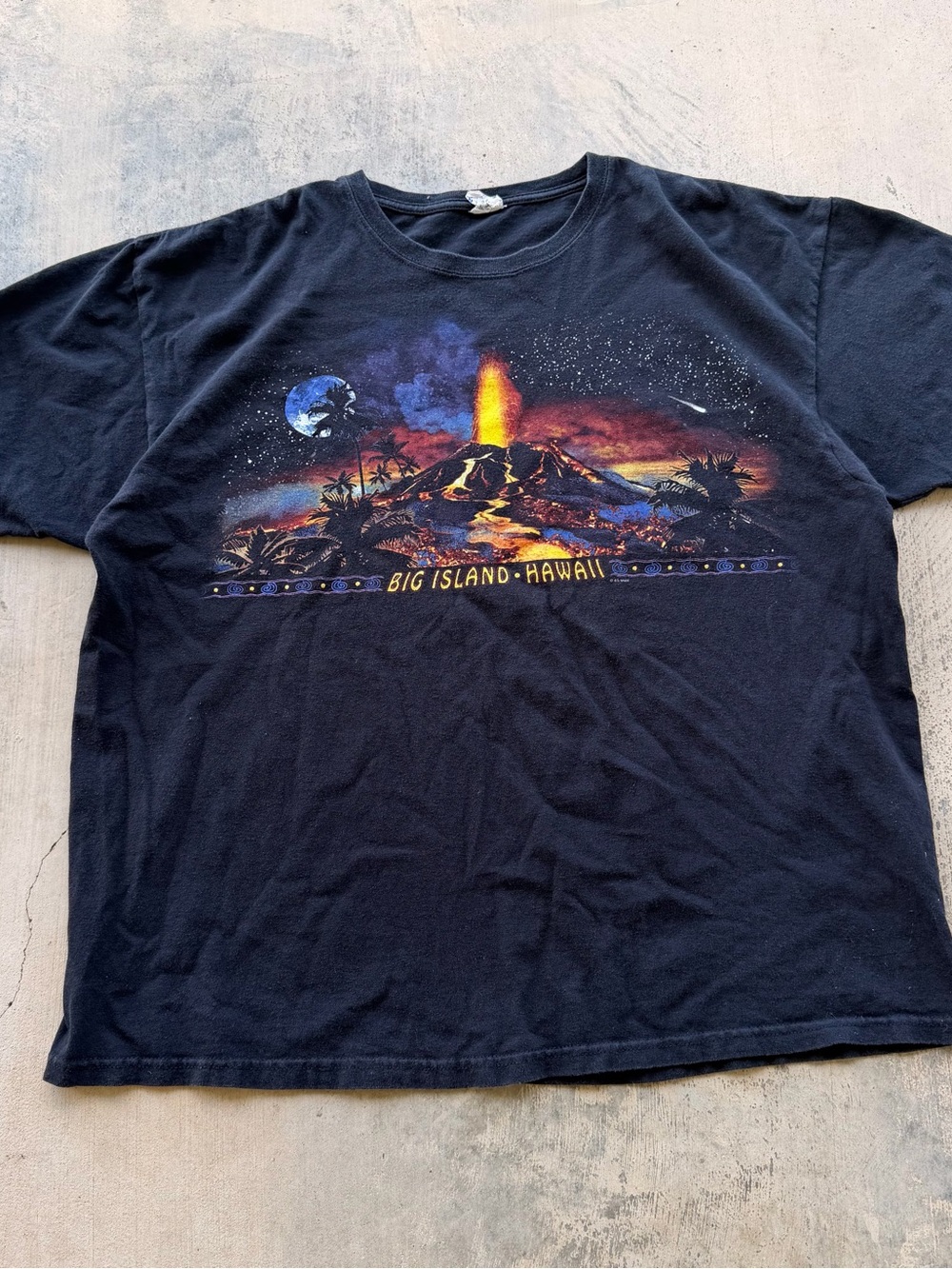 Vintage Anvil Black Big Island Hawaii Volcano Graphic Tee with Blue Moon